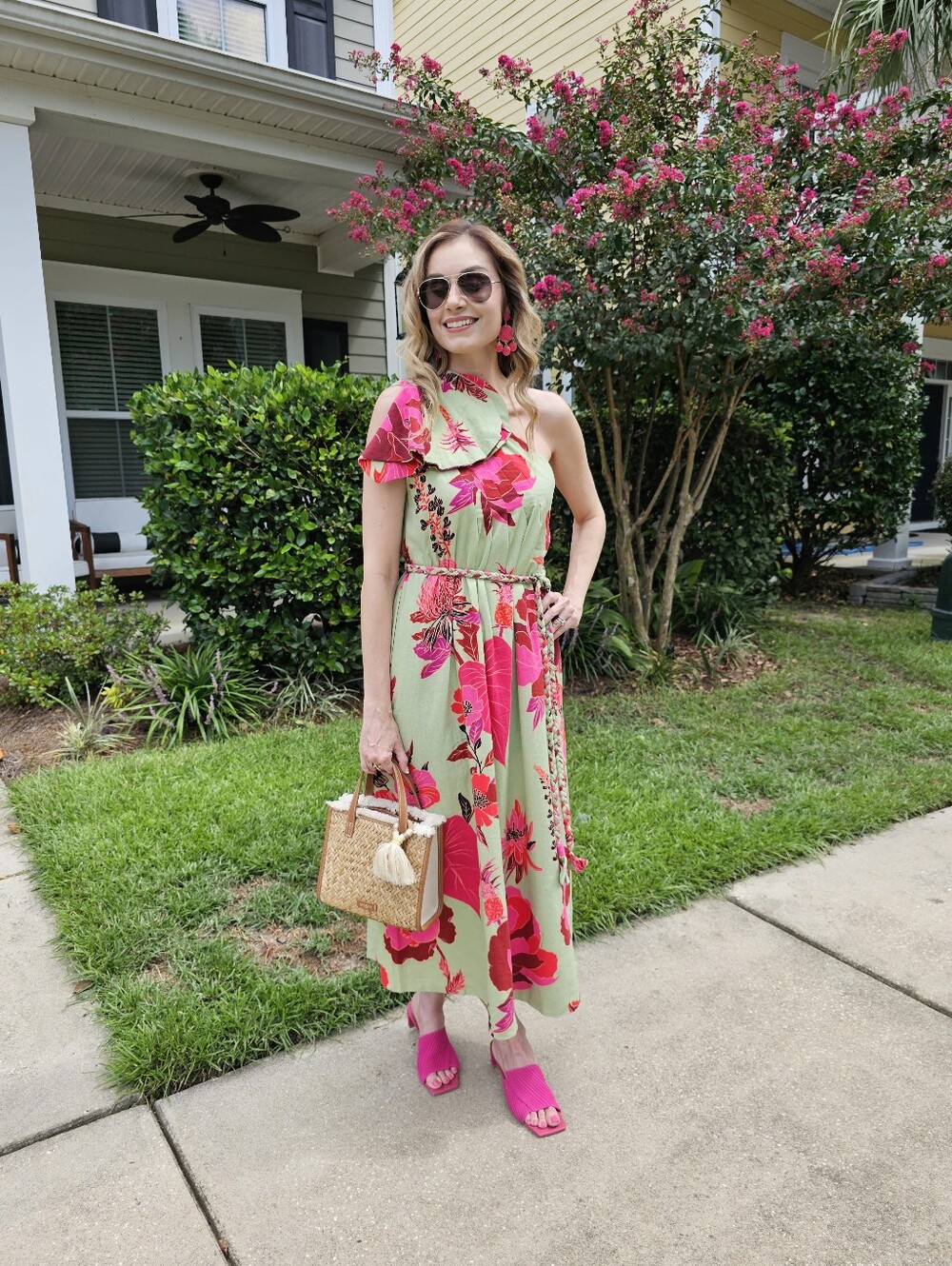 Farm Rio Fresh Garden One-Shoulder Linen Midi Dress - Picture 4 of 4